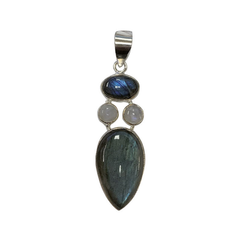 Pendentif Labradorite et pierre de lune argent 0.925 rhodié