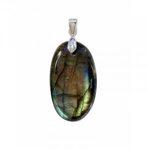 Cabochon ovale Labradorite percé bélière argent