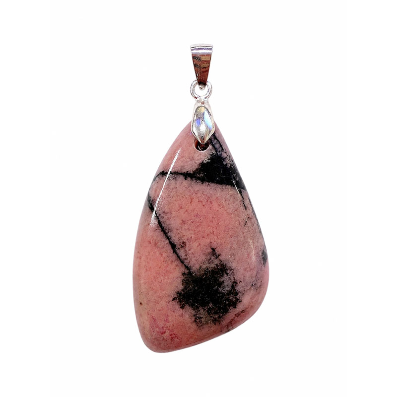 Pendentif Rhodonite goutte irrégulière bélière argent 925