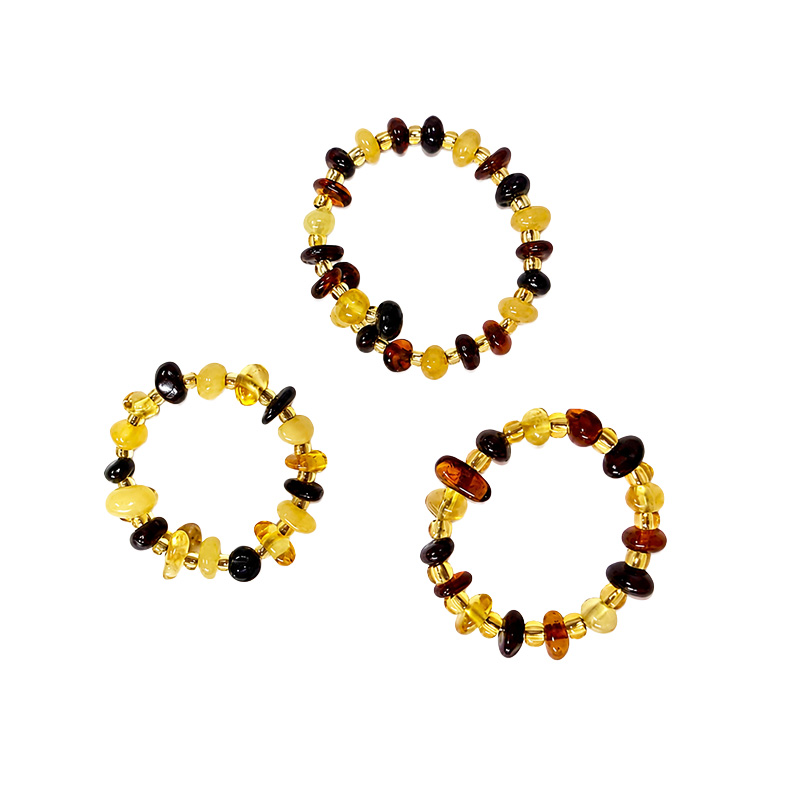Bague Ambre de la baltique sur ressort lot de 3