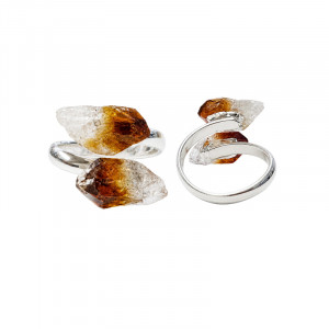 Bague reglable 2 pointes d'Améthyste chauffée (citrine)
