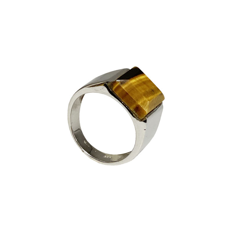 Bague - Homme - Œil de tigre - Argent rhodié 0.925