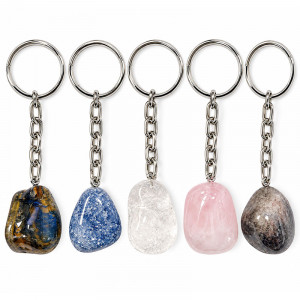 Porte-clés en pierres naturelles roulées – Lot de 5 pièces