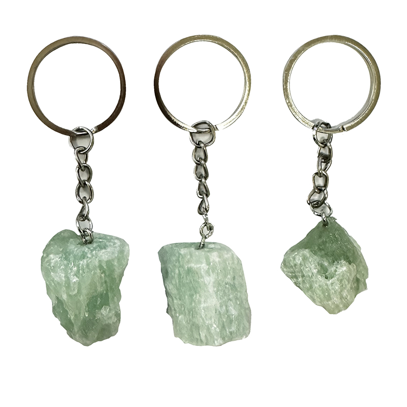 Porte clefs argenté - Fluorite verte - 5 pièces