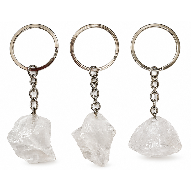 Porte-clés en Cristal de Roche Brut – Le lot de 5 pièces