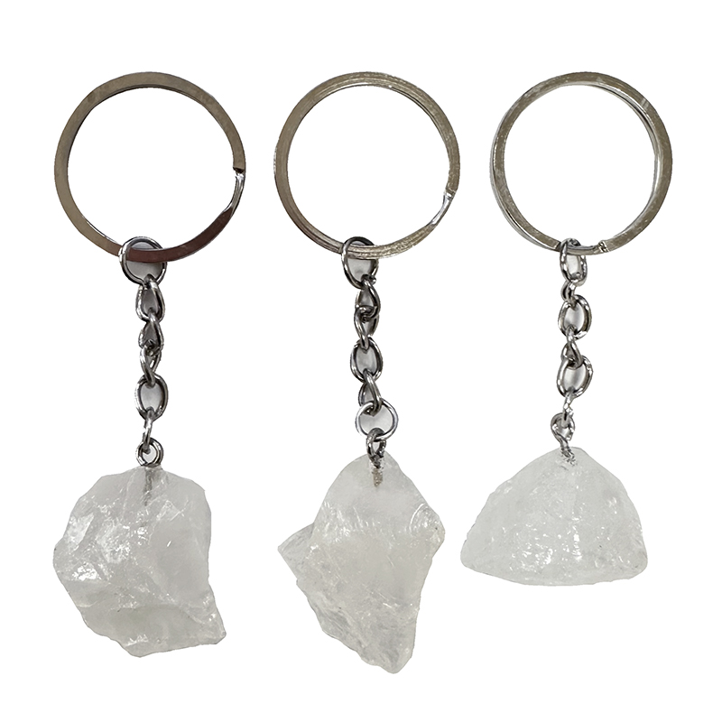 Porte clefs argenté - Cristal de roche - 5 pièces