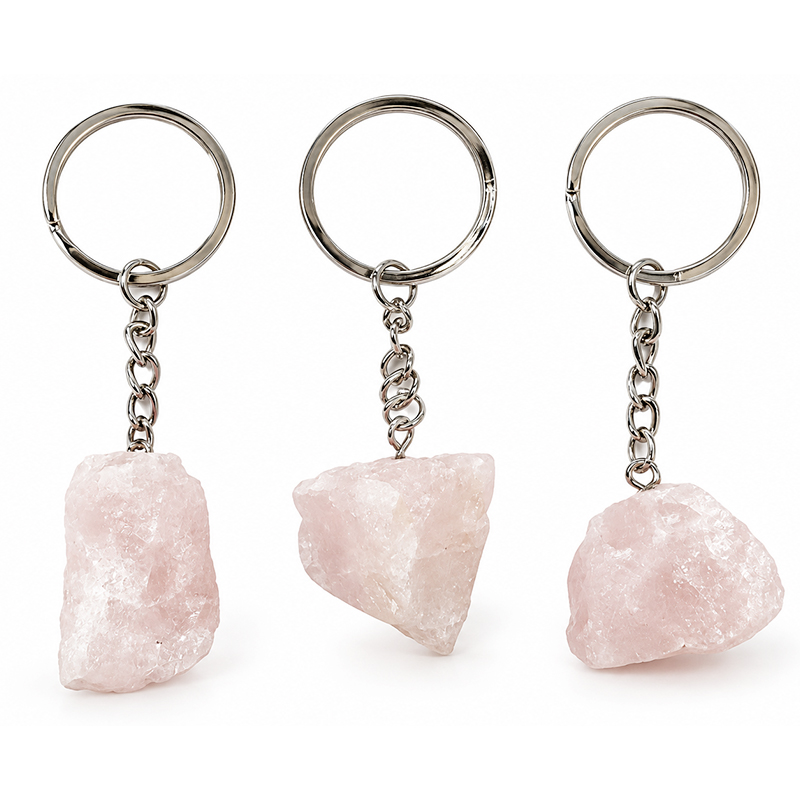 Porte-clés en Quartz Rose – Lot de 5 pièces
