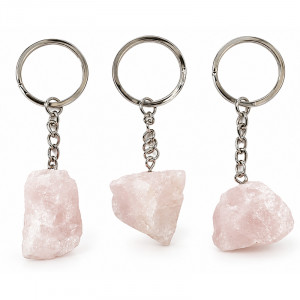 Porte-clés en Quartz Rose – Lot de 5 pièces