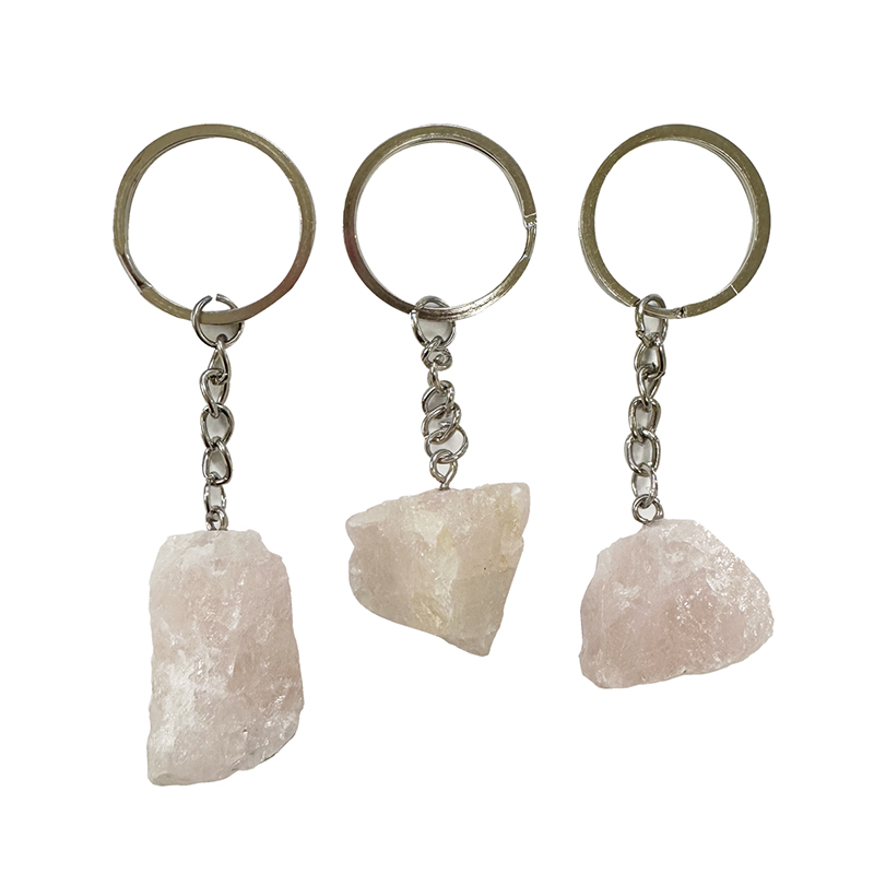 Porte clefs argenté - Quartz rose - 5 pièces