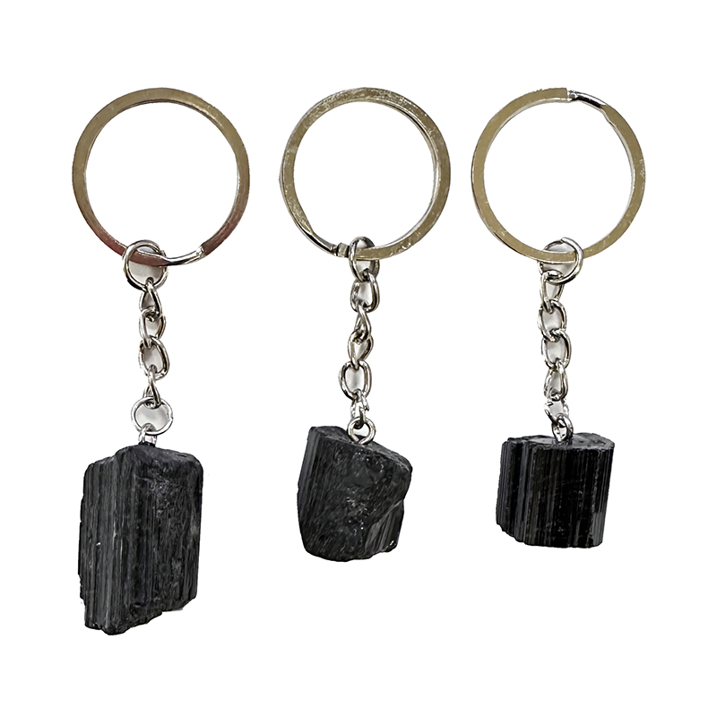 Porte clefs argenté - Tourmaline noire - 5 pièces
