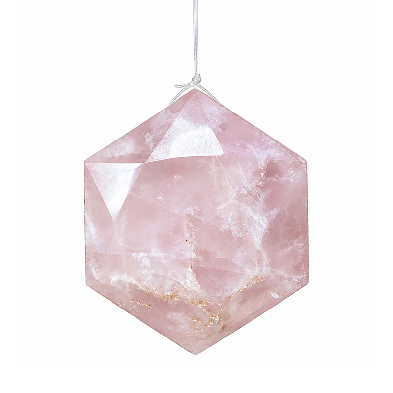 Pendule Quartz Rose Hexagone sur fil nylon