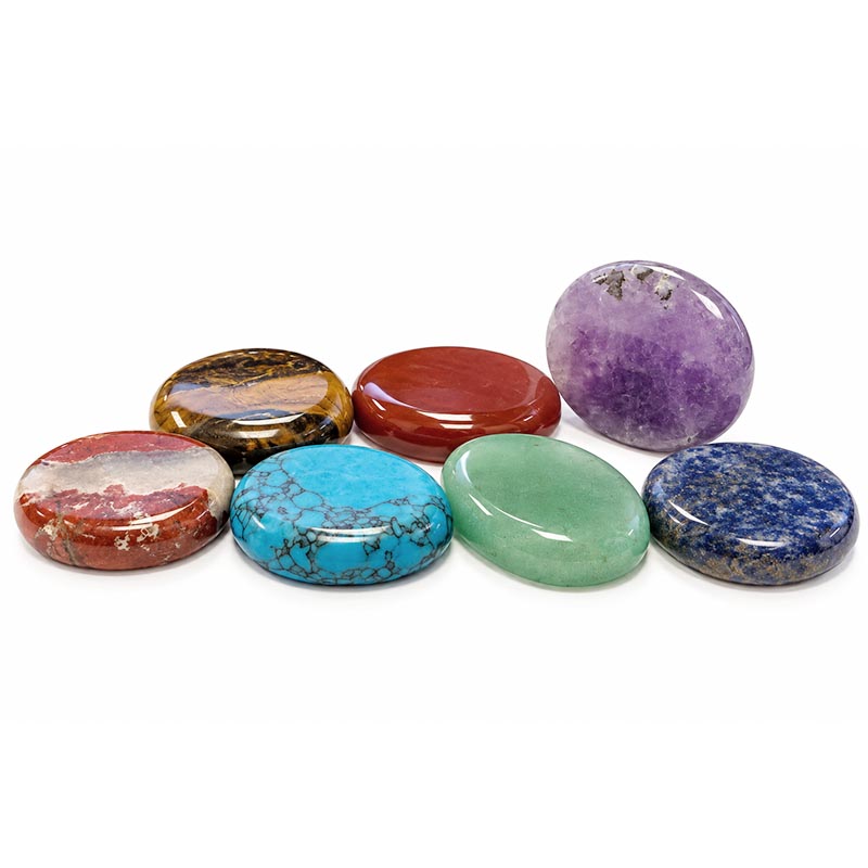 Pierres plates lot 7 chakras, env. 3x2.5cm