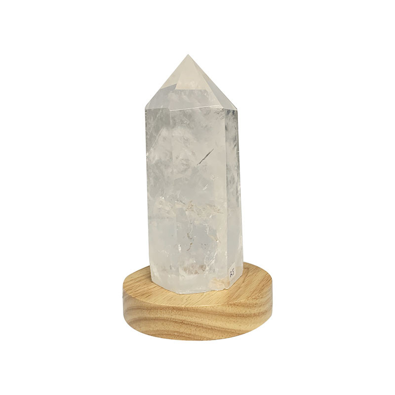 Pointe Cristal de roche - 7 à 20 cm sur socle bois LED