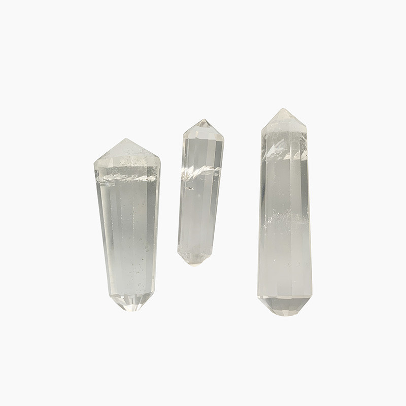 Voguel, bipointes facettées polies 12 faces en cristal de roche -  diam. 0.7 à 1.5 cm