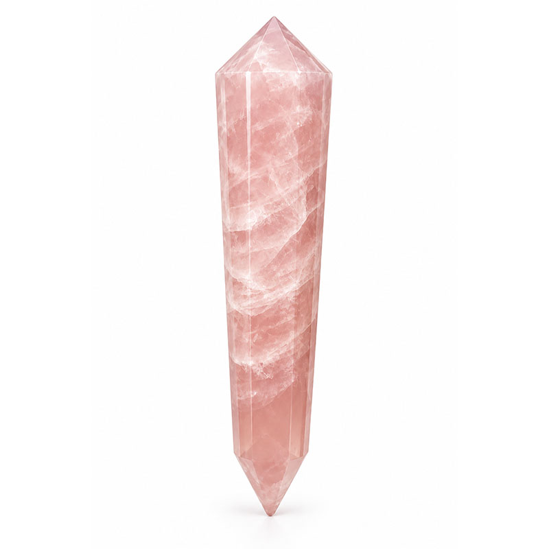 Pointe biterminée 12 faces - Quartz rose - La pièce