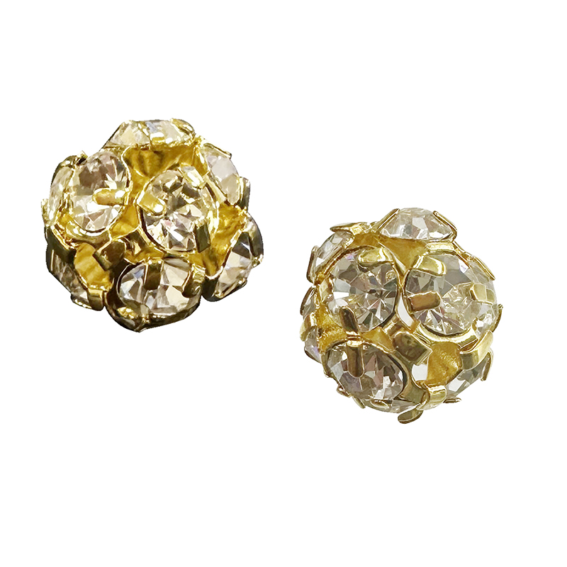 Perle ronde dorée - 8 mm - strass - 25 pièces