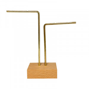 Support Boucles Oreilles Double Tige Acier Socle en Bois