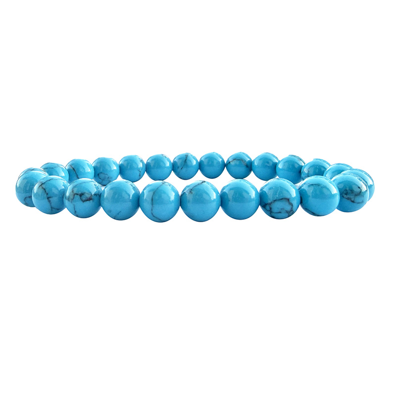 Bracelet Howlite Teintée Bleue Turquoise 8 mm - 20 cm ou 22,4 cm - La pièce
