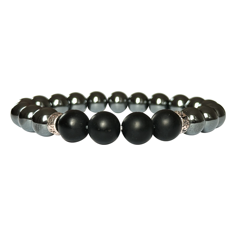 Bracelet Homme onyx dépoli et Hématite