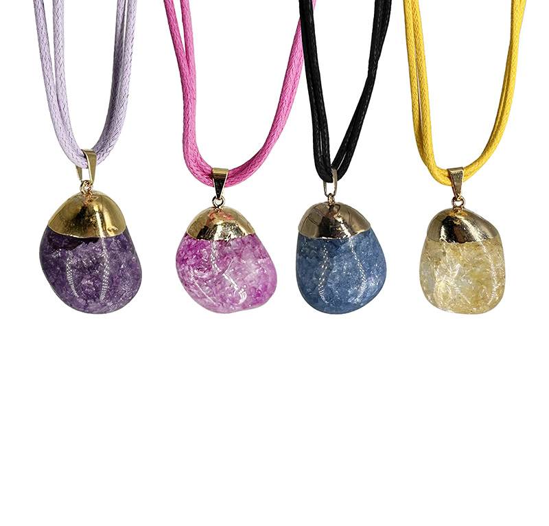 Collier Pierre roulée Cristal de roche craquelé teinté