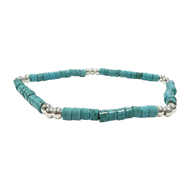 Bracelet rondelle turquoise et billes argent 0,925