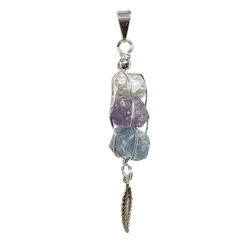 Pendentif Quartz améthyste et Aigue marine