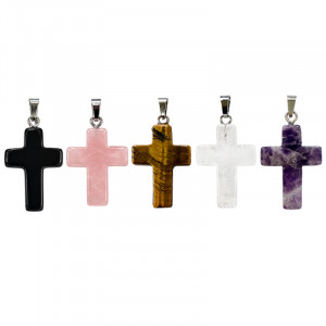 Pendentif Croix en Pierre Naturelle – Lot de 4 pièces – 25 x 18 mm