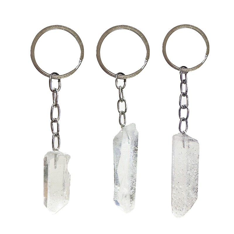 Porte clefs argenté - Quartz pointe brute - 5 pièces