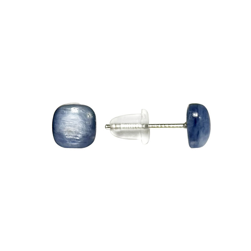 Puces carrées 6 MM Cyanite montage acier la paire