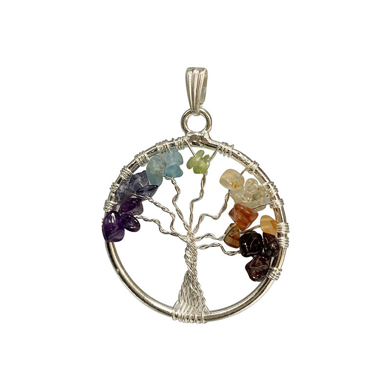 Grand Pendentif médaille arbre de vie 7 chakras 7 pierres + chaine