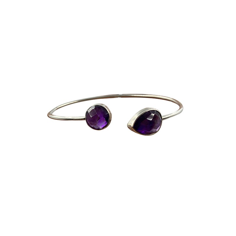 Bracelet Jonc Argent 0.925 rhodié - Amethyste, Lapis, Labradorite, Pierre de Lune