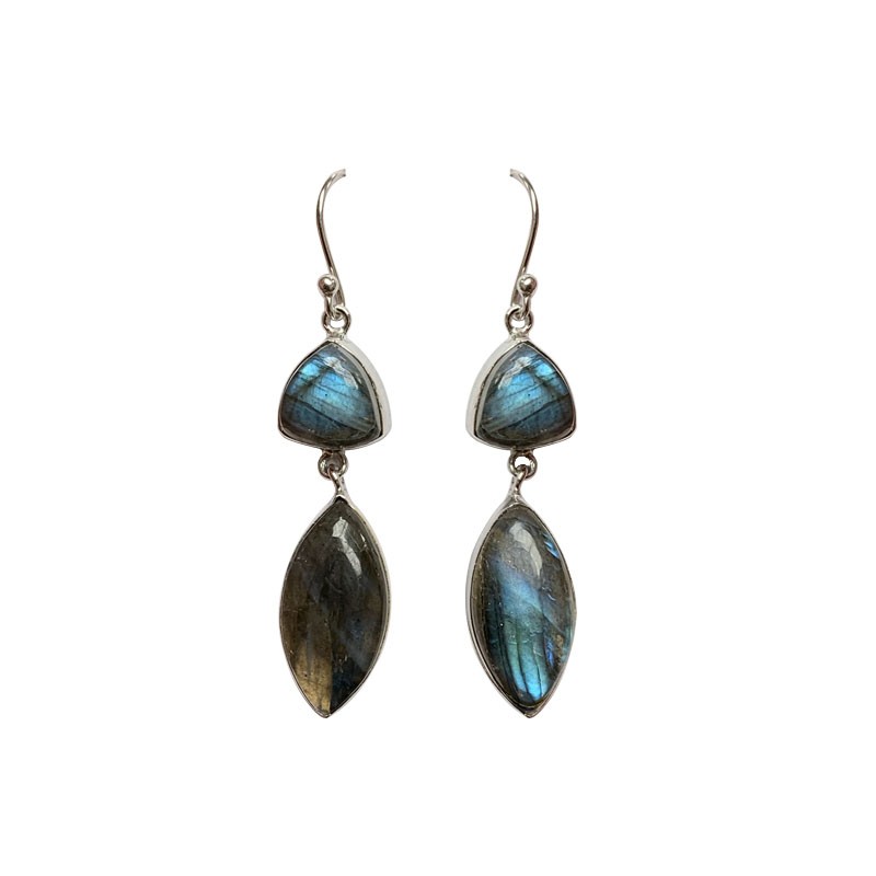 Boucles d'oreilles triangle navette sur argent 0.925 rhodié - Différentes matières