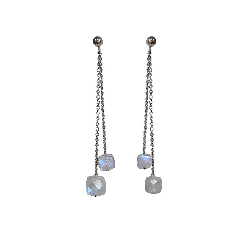 Boucles d'oreilles pendantes - Chaine argent 0.925 rhodié - Différentes matières