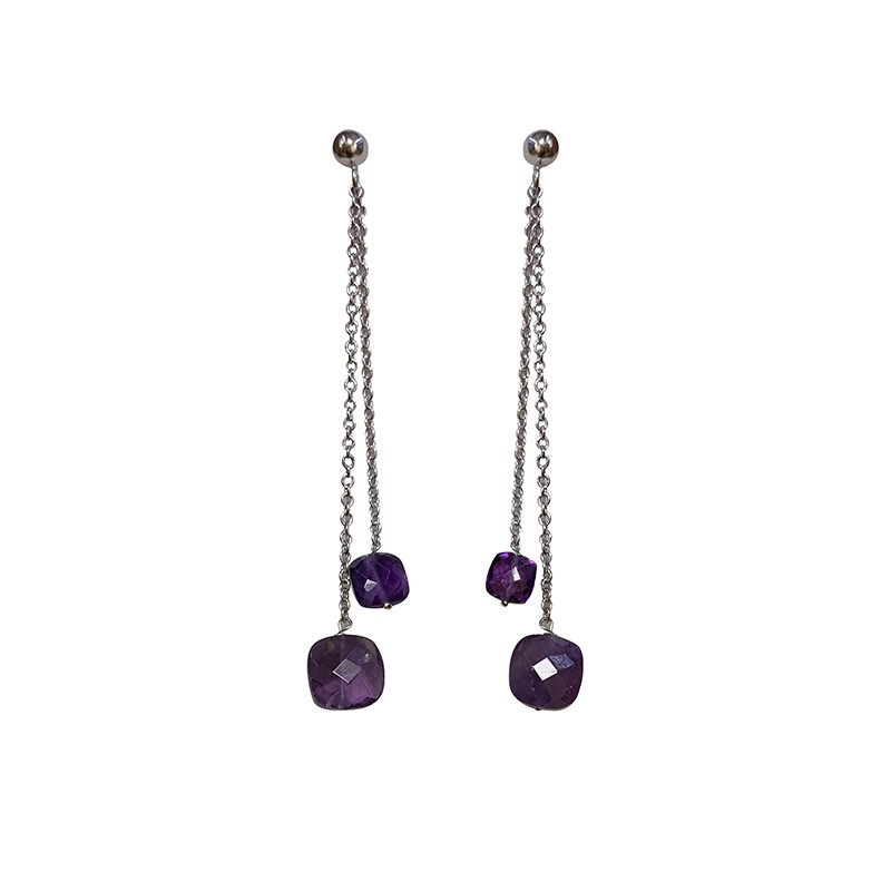 Boucles d'oreilles pendantes - Chaine argent 0.925 rhodié - Différentes matières
