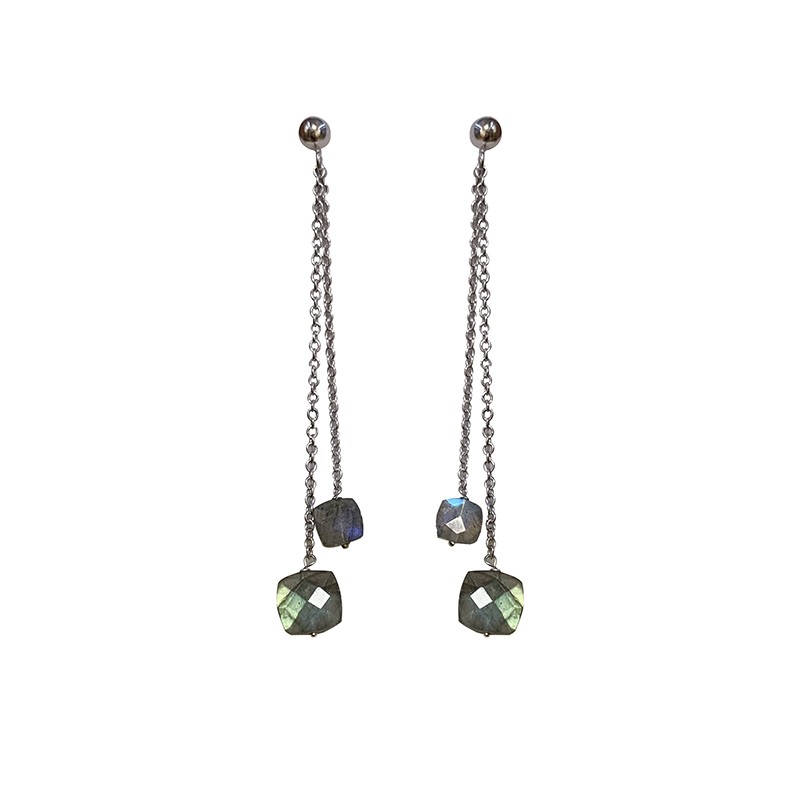 Boucles d'oreilles pendantes - Chaine argent 0.925 rhodié - Différentes matières