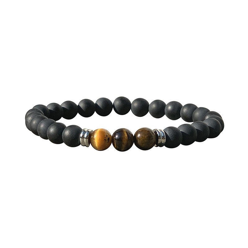 Bracelet Homme 20 ou 22 cm en onyx dépoli et œil de tigre