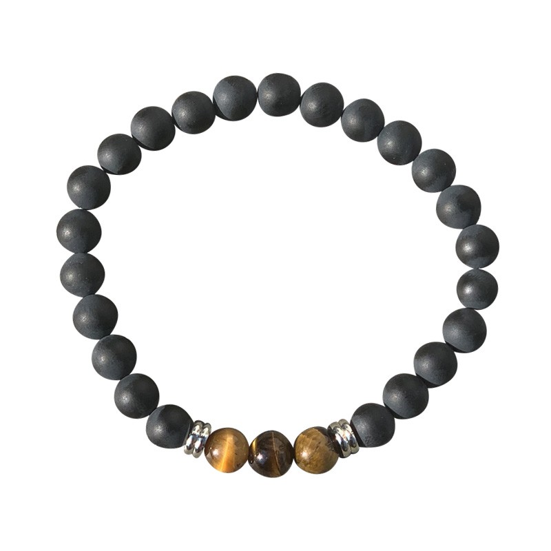 Bracelet Homme 20 ou 22 cm en onyx dépoli et œil de tigre