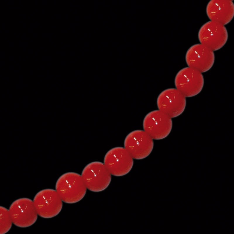 Collier bambou de mer teinté rouge -  boules 42cm