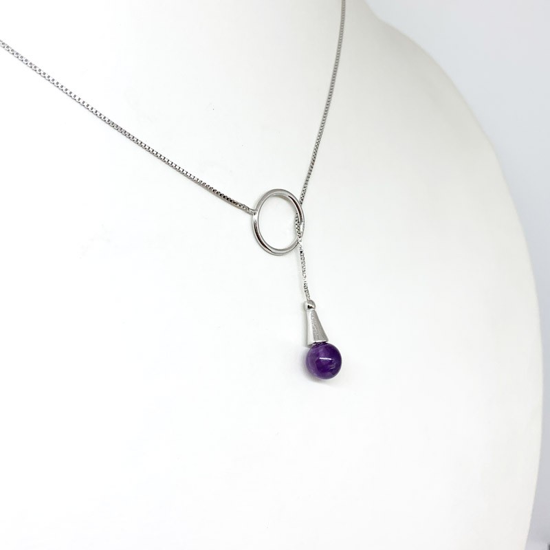 Chaine argent avec rond et bille 8 mm en Amethyste