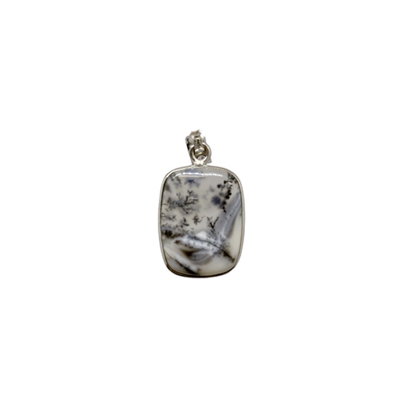 Pendentif Agate dendritique (à dendrites) argent rhodié