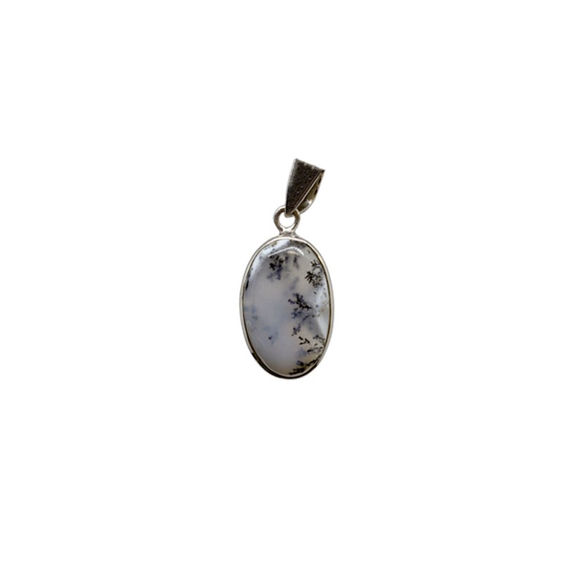 Pendentif Agate dendritique (à dendrites) argent rhodié