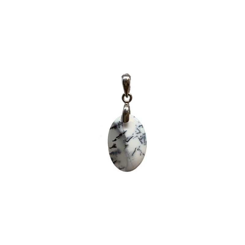 Pendentif Agate dendritique (à dendrites) argent rhodié