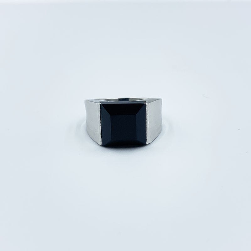 Bague Homme Onyx noir sur Argent rhodié 0.925