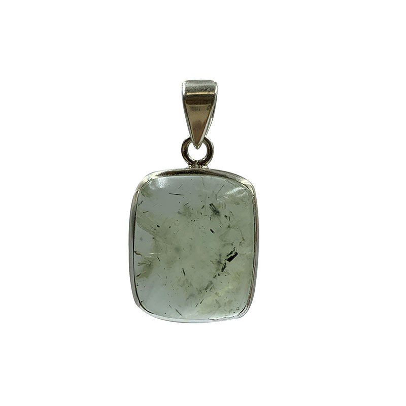 Pendentif Prehnite carré / rectangulaire sur Argent Rhodié