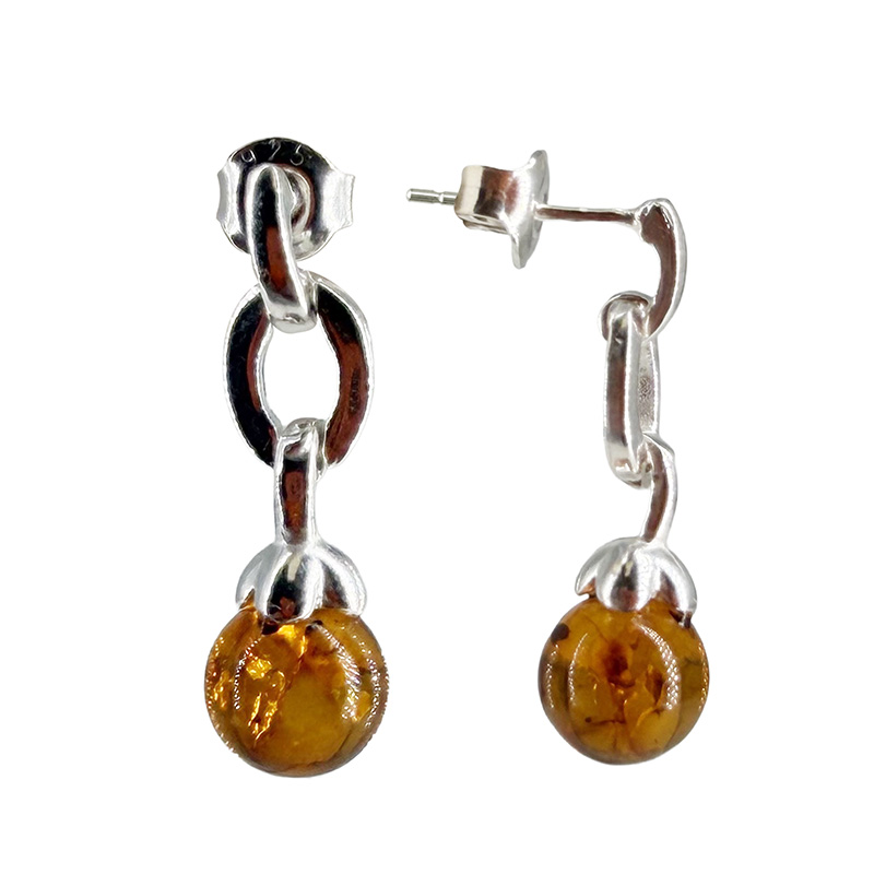 Boucles Oreilles Pendantes Argent 925 Ambre