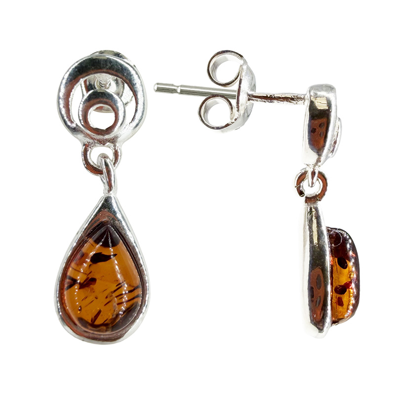Boucles Oreilles Argent 925 Goutte Ambre