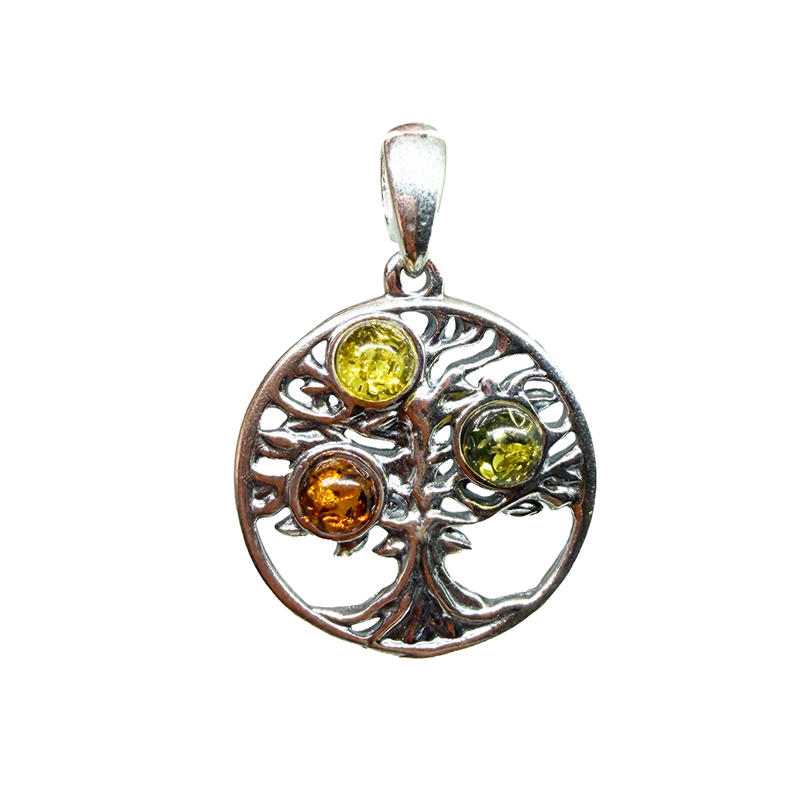 Pendentif Arbre de Vie Argent 0,925 et Ambre