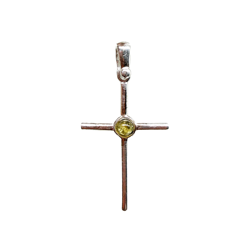 Pendentif Croix Montage Argent 925 Cabochon Ambre