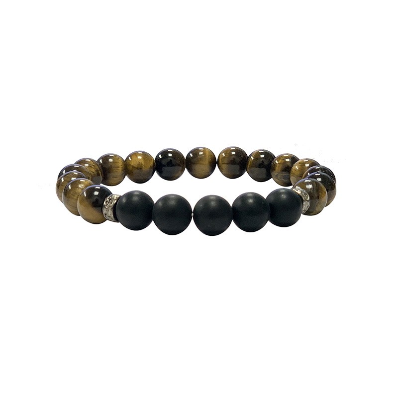 Bracelet oeil de tigre et onyx dépoli - homme 10mm dépoli