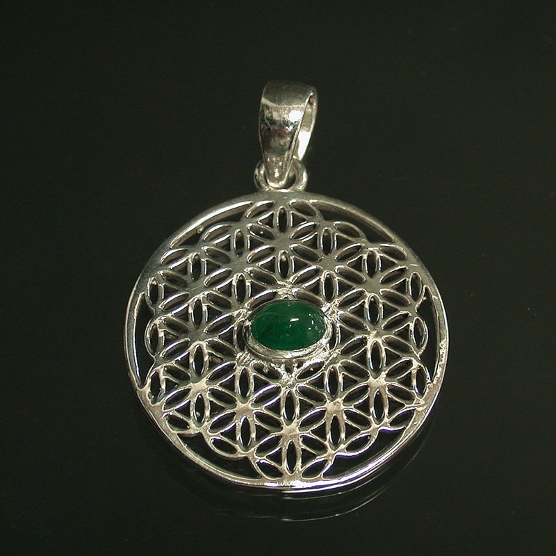 Pendentif  fleur de vie émeraude, lapis ou améthyste, argent 0.925